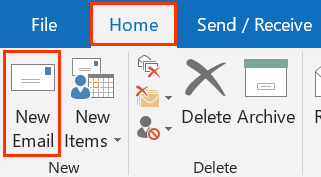 Home tab and New Email button