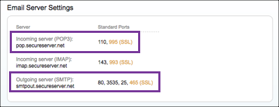 Locate POP and SMTP settings in Email Server Settings