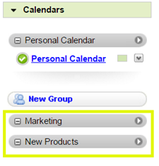 Calendar groups display in the left pane