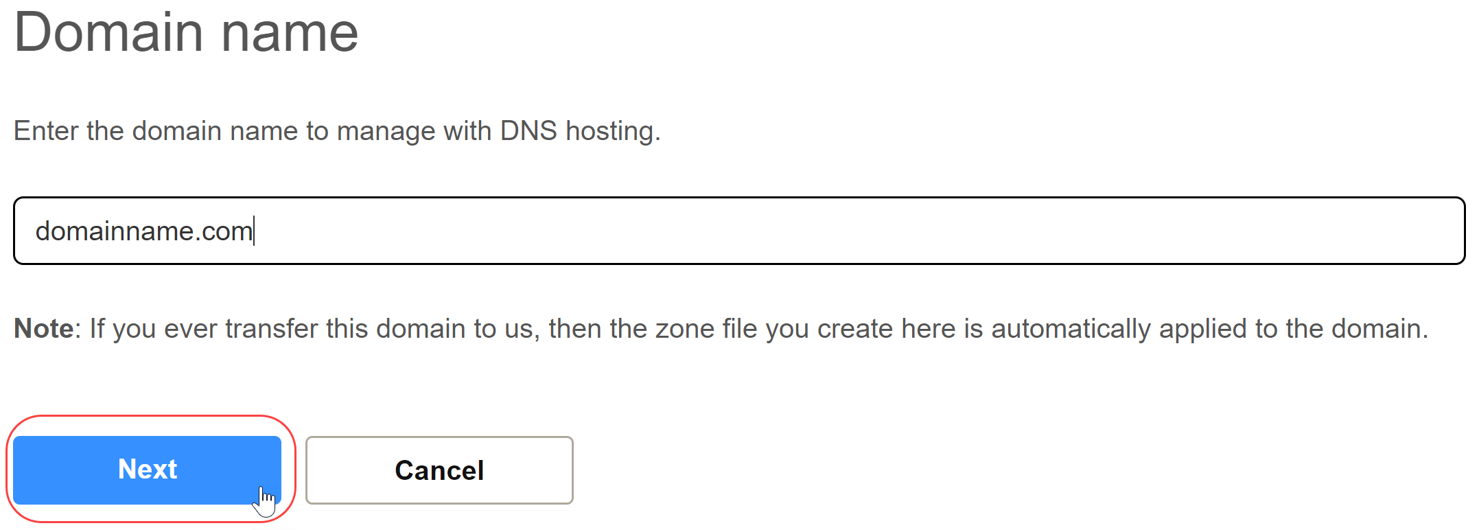 click add dns hosting