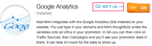 Click to set up Google Analytics add on