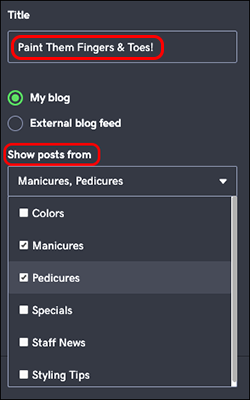 Select categories for new blog