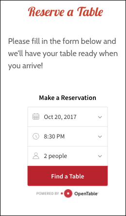 customer view of reservation form