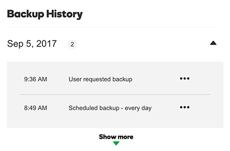 managed wordpress backup history