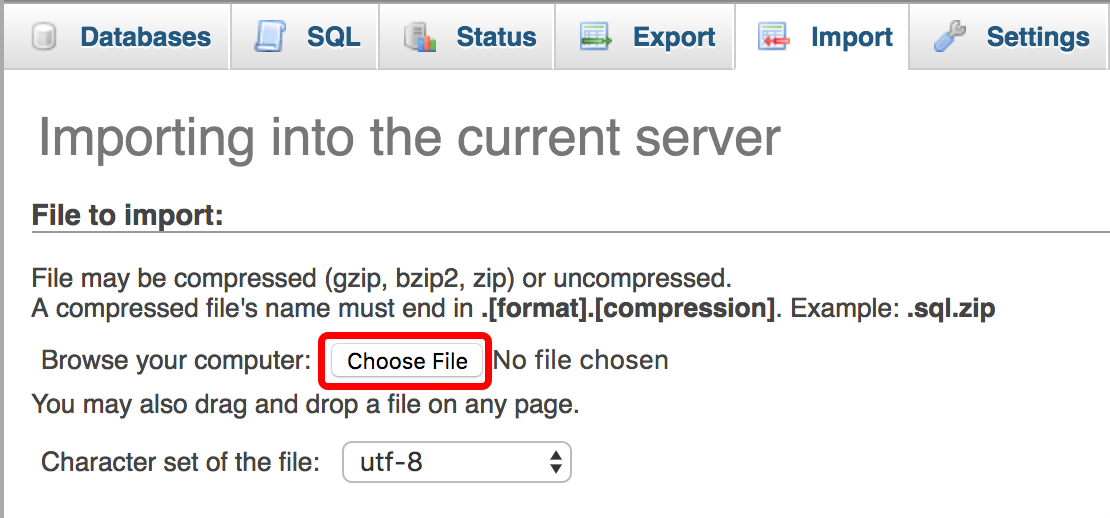 choose file to import