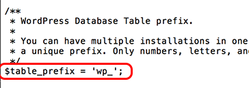 find table prefix line
