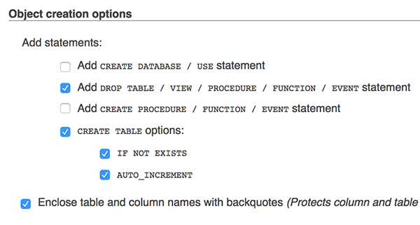 select object creation options