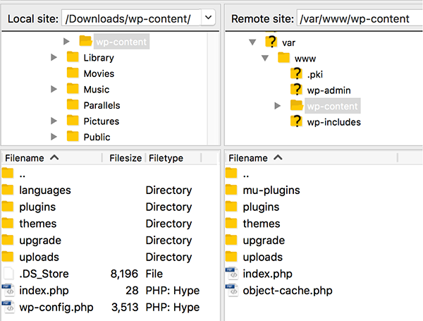 set up directories in FileZilla