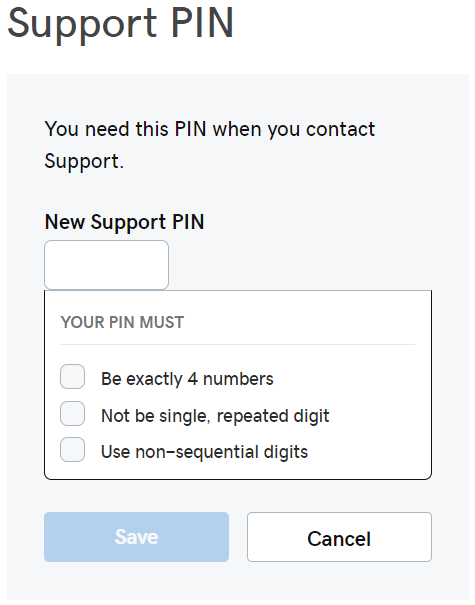 Enter a new Support PIN