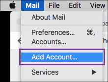 In Mail Menu, Add Account