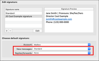 Select signature email preferences