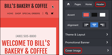 click header, then Cover Image button