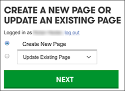 Click Create New Page or use the Update Existing Page menu